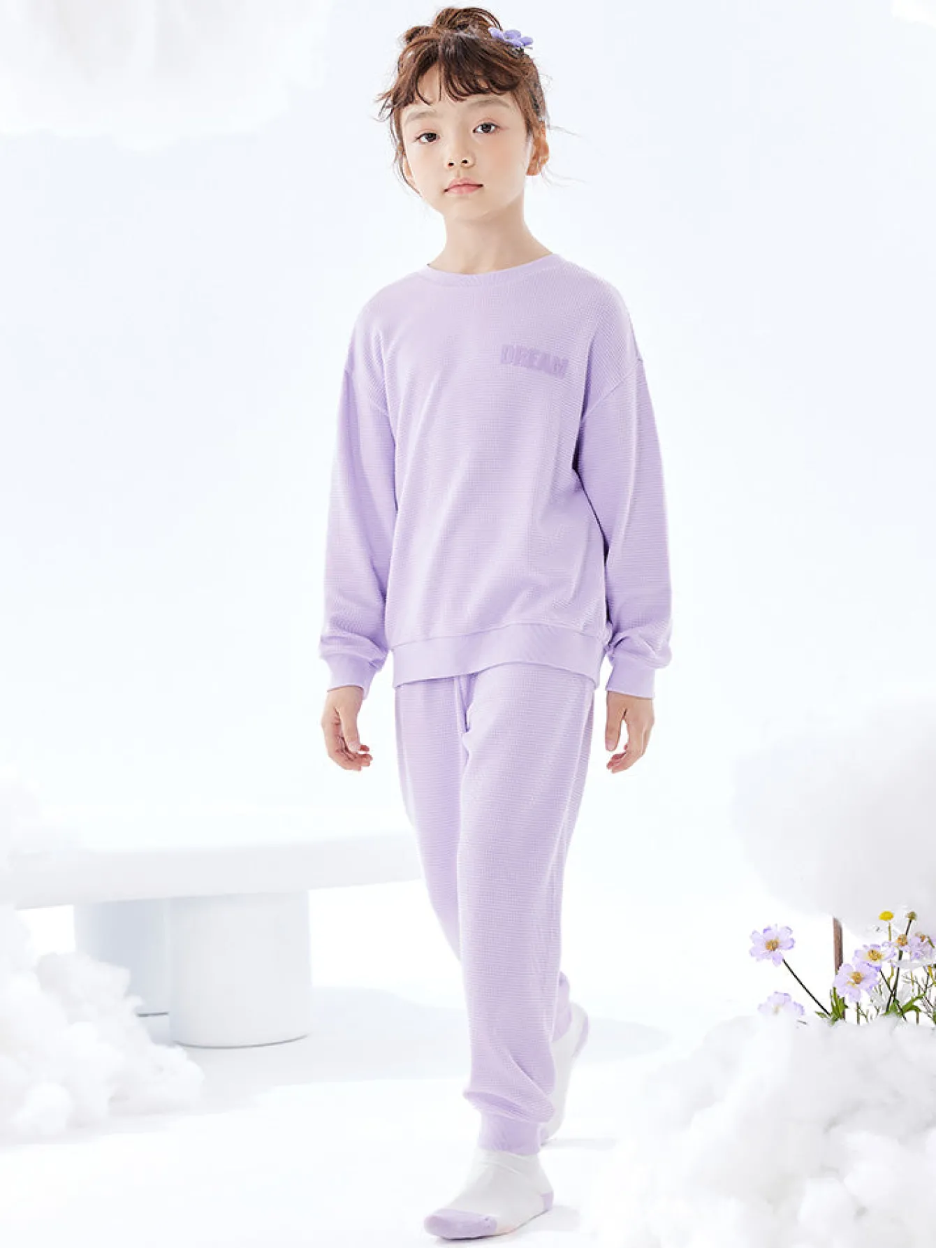 Balabala Kids Unisex Waffle Fabric Solid Colour Home Wear Set 7-14 Years Cheap