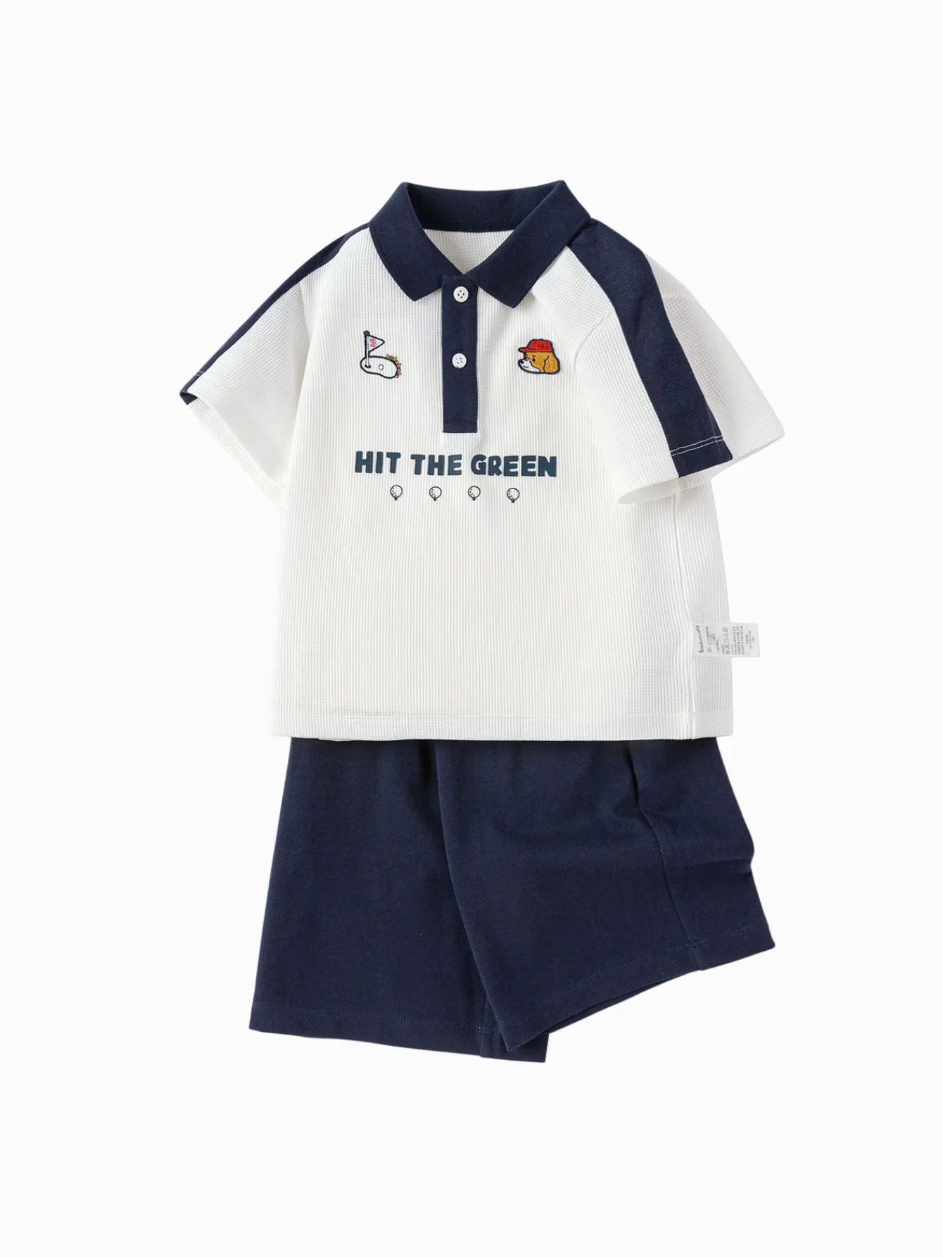 Balabala Toddler Boy Have Fun Style Knitted Short Sleeve Set White Hue Clearance