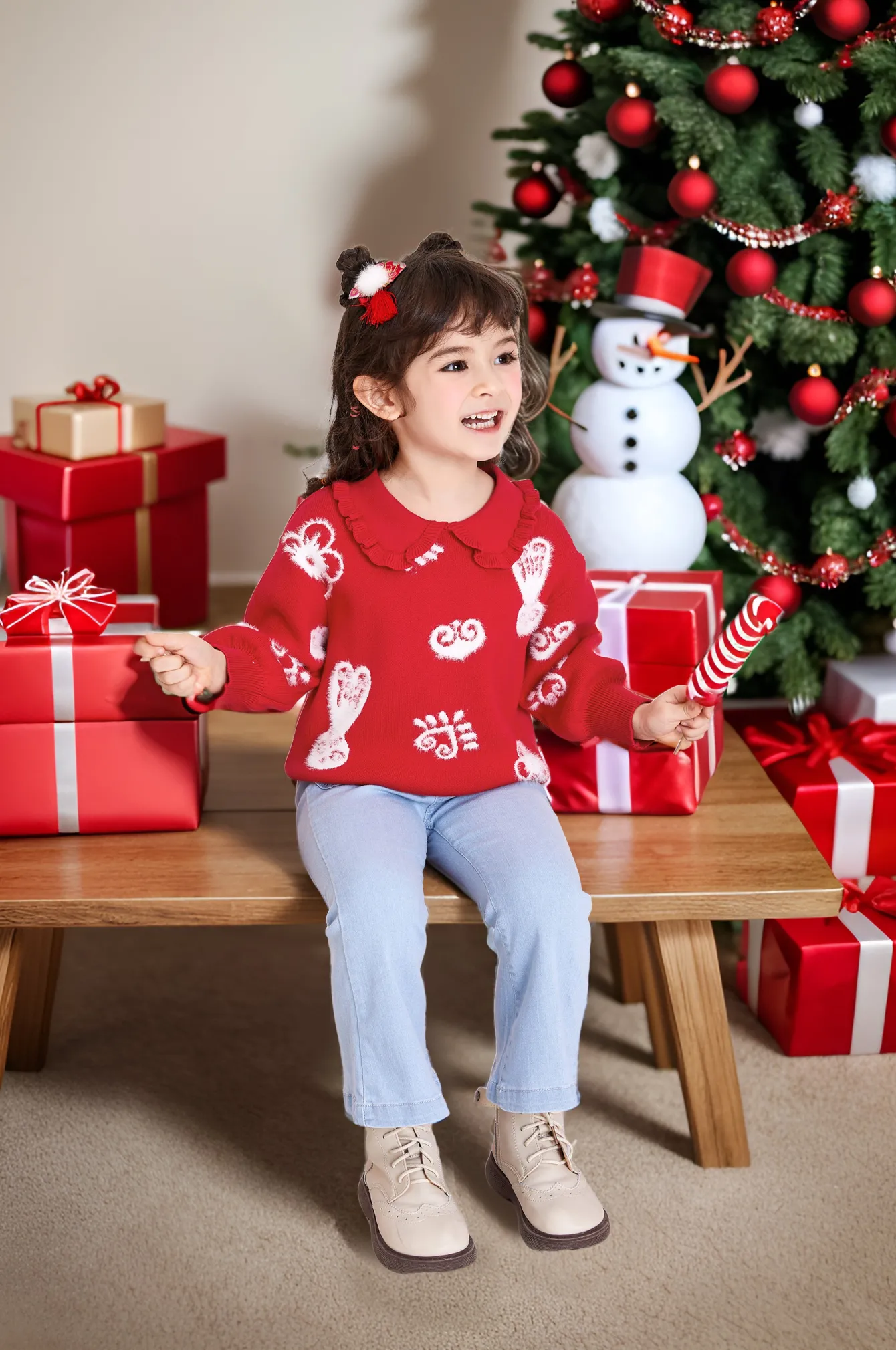 Balabala Toddler Girl 100% Cotton Chinese Zodiac Rabbit Lapel Sweater 2-8 Years Clearance