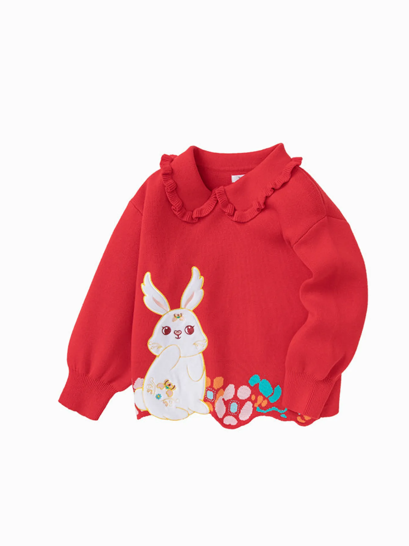 Balabala Toddler Girl 100% Cotton Chinese Zodiac Rabbit Lapel Sweater 2-8 Years Clearance