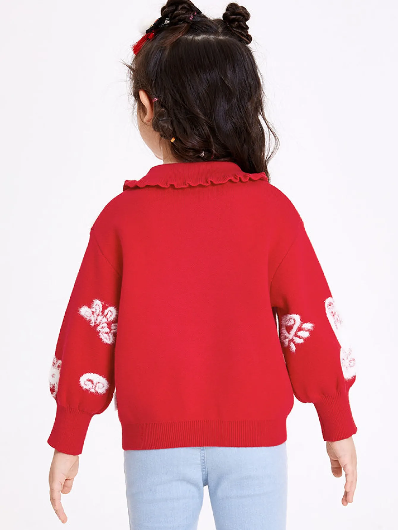 Balabala Toddler Girl 100% Cotton Chinese Zodiac Rabbit Lapel Sweater 2-8 Years Clearance