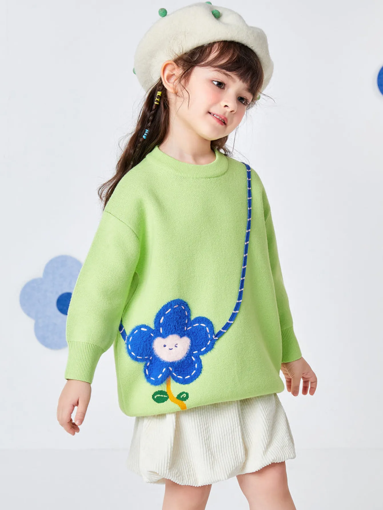 Balabala Toddler Girl Floral Jacquard Lapel Long Sleeve Dress Pink Green Fashion