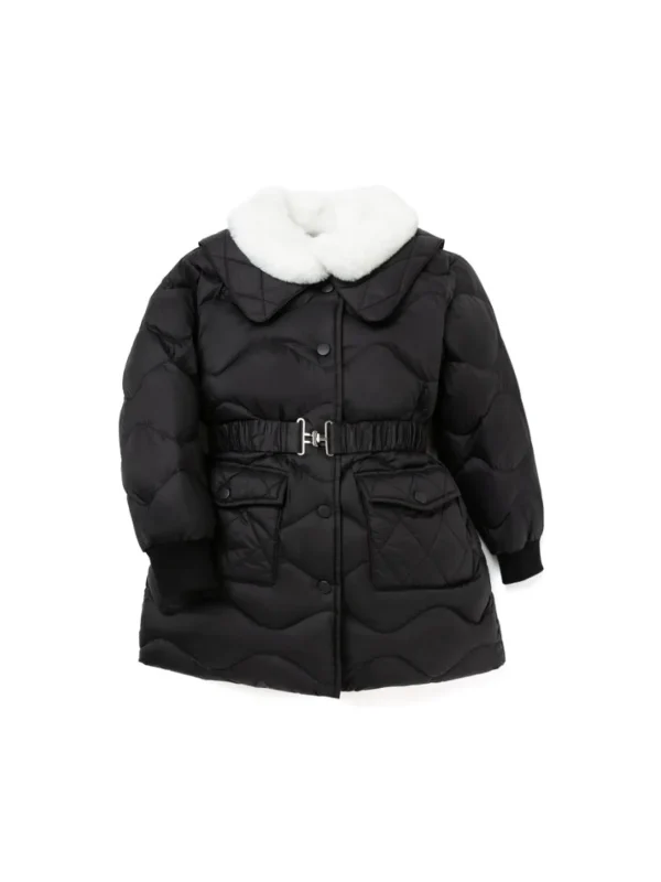 Balabala Toddler Girl Lapel Windproof Detachable Belt Down Jacket Black Fashion