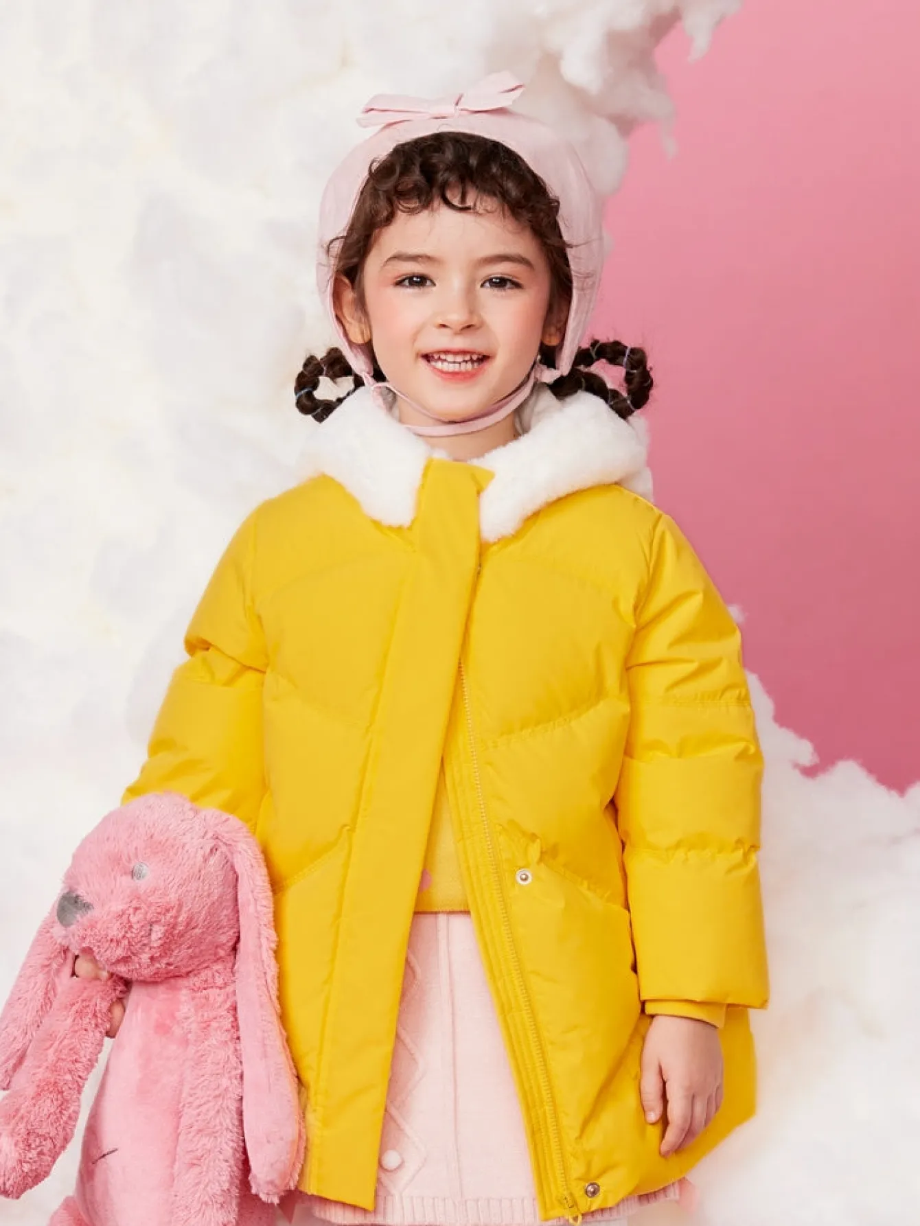 Balabala Toddler Girl Rabbit Fur Hooded Fresh And Lively Down Jacket Medium Yellow Hot