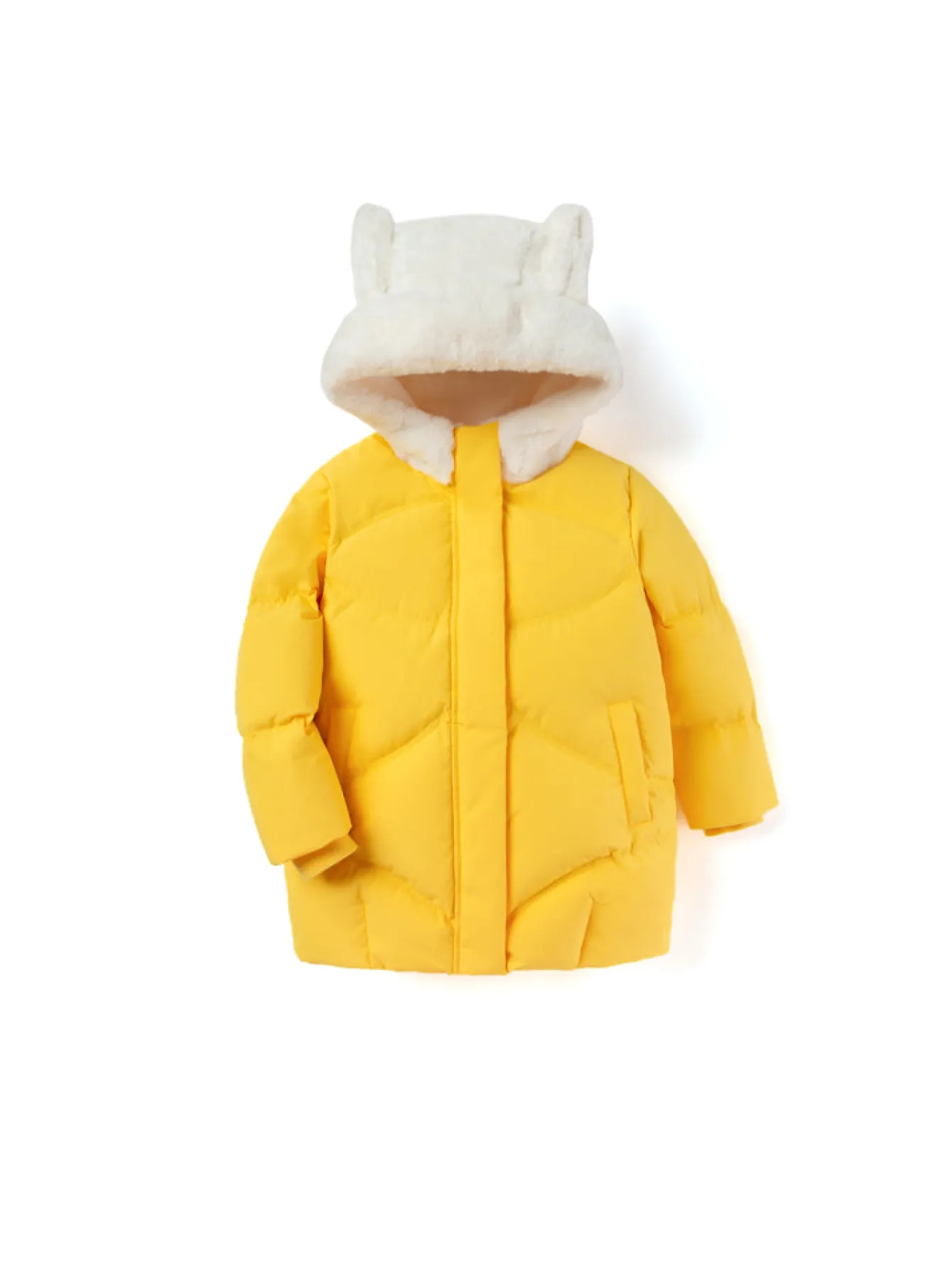 Balabala Toddler Girl Rabbit Fur Hooded Fresh And Lively Down Jacket Medium Yellow Hot