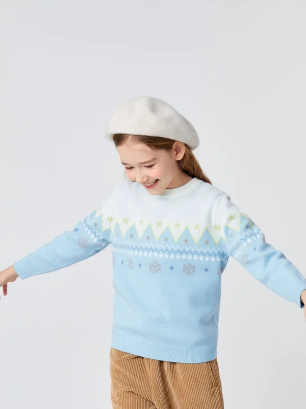 Balabala Toddler Girl Sesame Dot Jacquard Crew Neck Long Sleeve Sweater White Hue Clearance