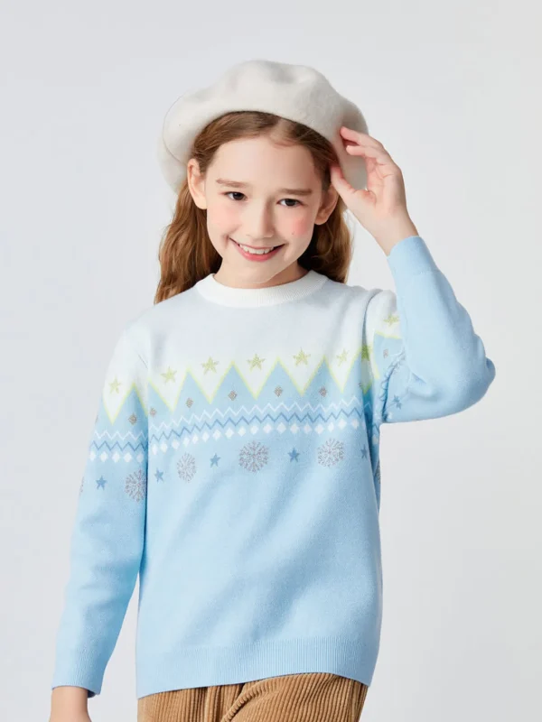 Balabala Toddler Girl Sesame Dot Jacquard Crew Neck Long Sleeve Sweater White Hue Clearance