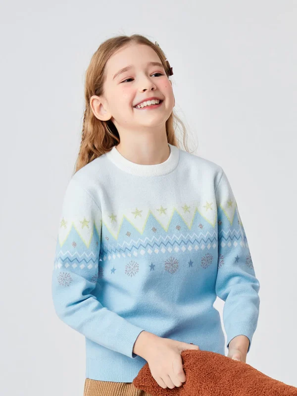 Balabala Toddler Girl Sesame Dot Jacquard Crew Neck Long Sleeve Sweater White Hue Clearance