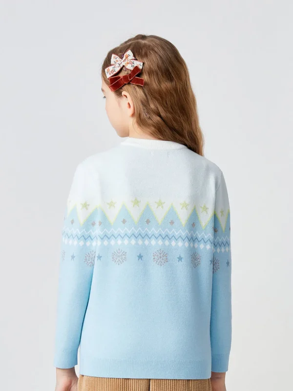 Balabala Toddler Girl Sesame Dot Jacquard Crew Neck Long Sleeve Sweater White Hue Clearance
