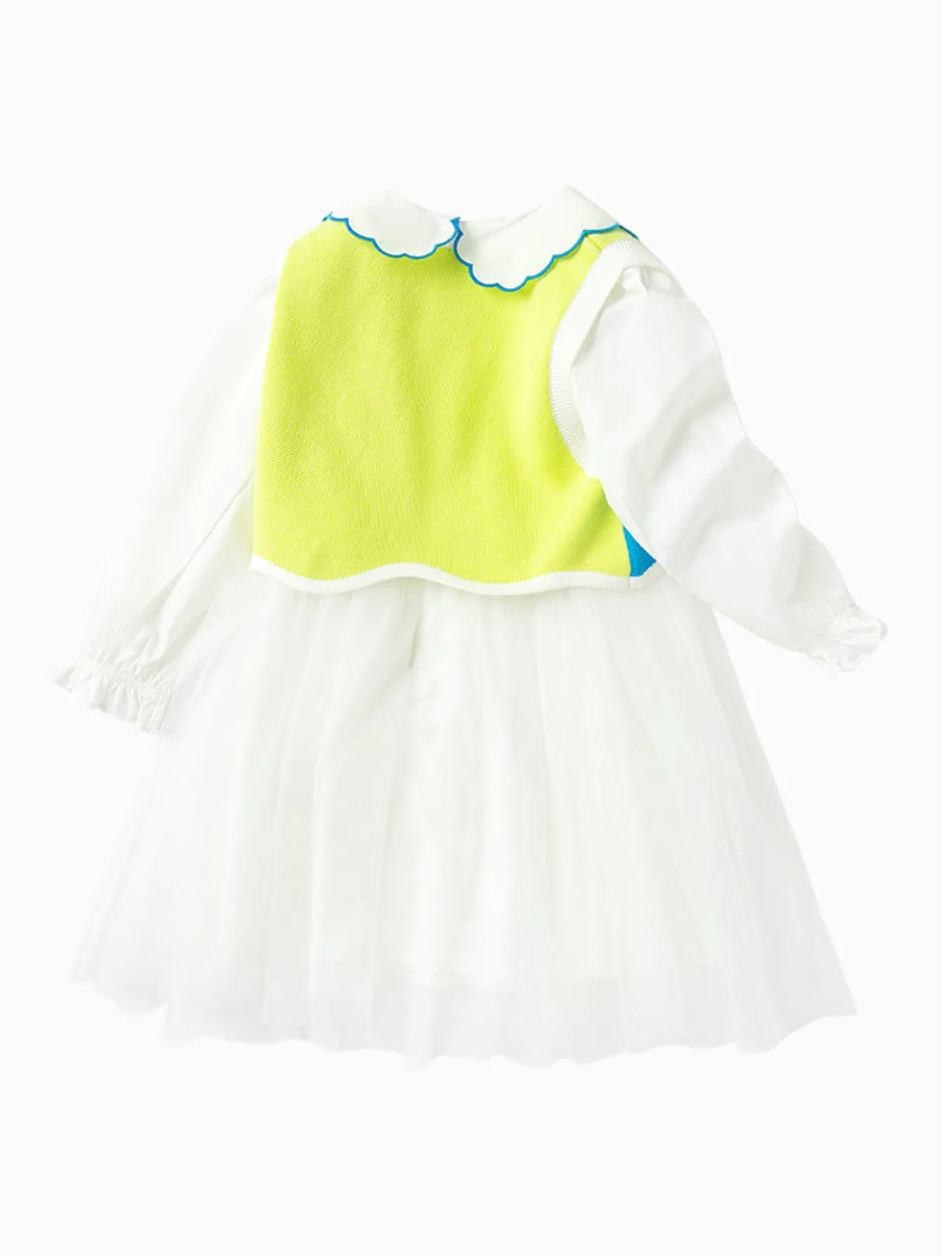 Balabala Toddler Girl Textile Flower Long Sleeve Woolen Set 2-8 Years Raw White Clearance