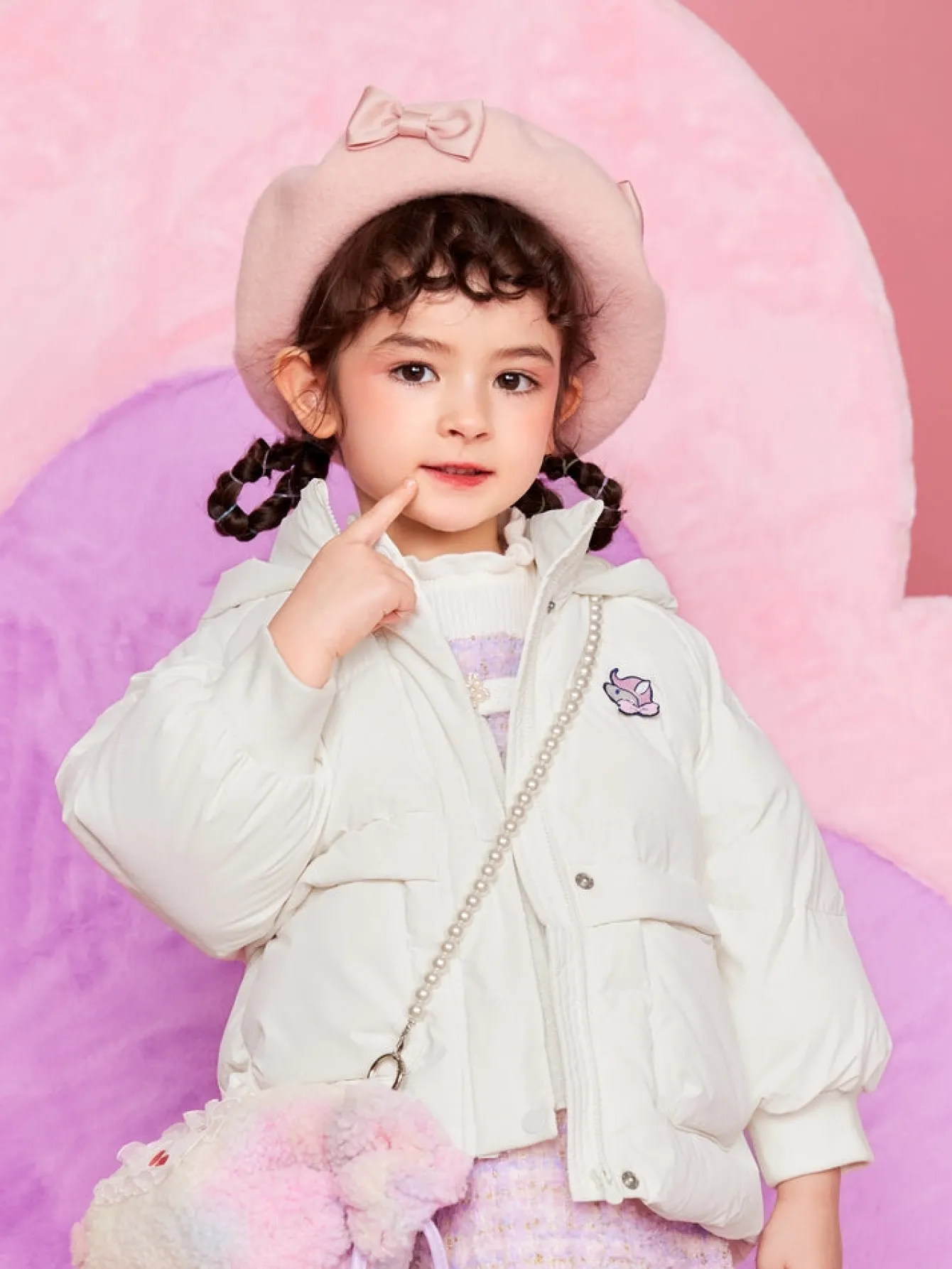 Balabala Toddler Girl Unicorn Shape Hooded Polka Dot Down Jacket Off-White Outlet