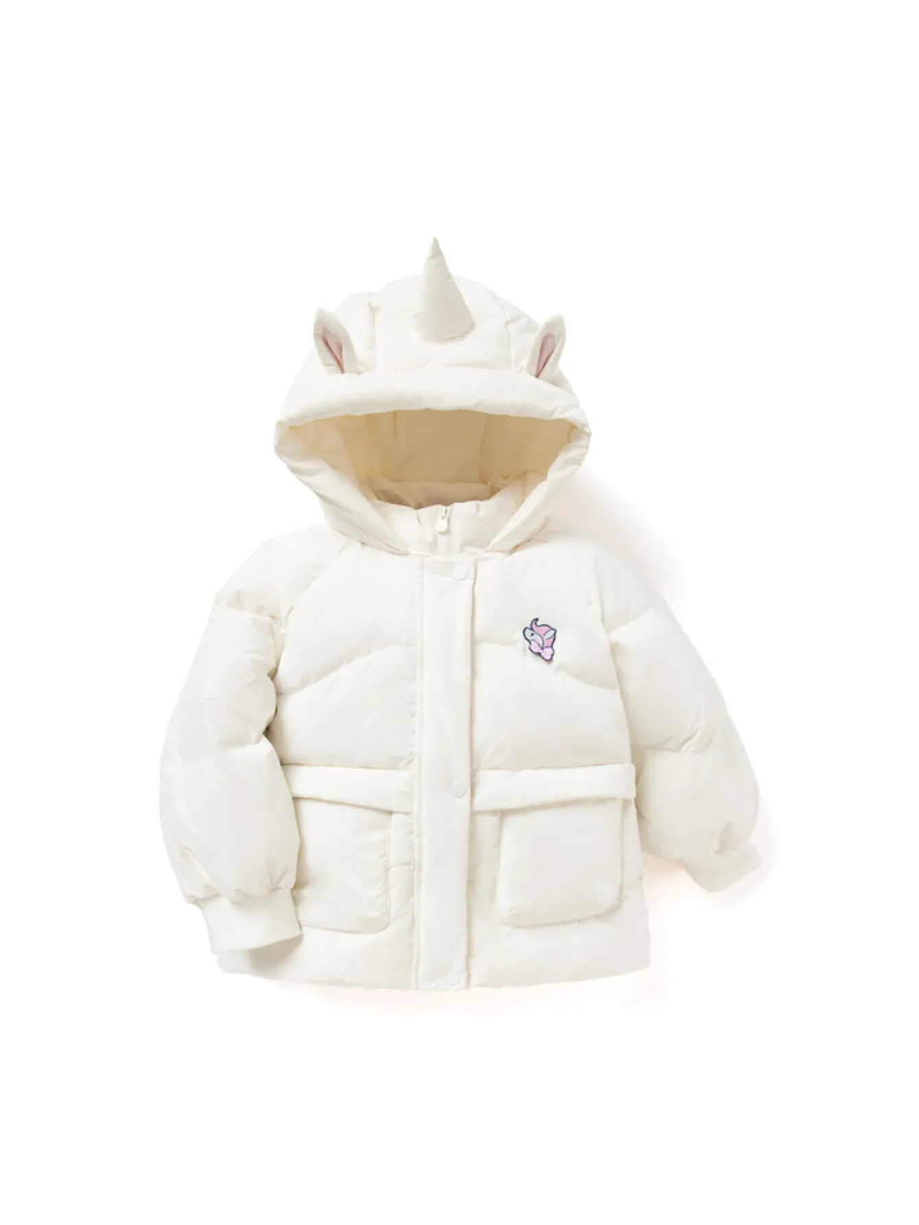 Balabala Toddler Girl Unicorn Shape Hooded Polka Dot Down Jacket Off-White Outlet