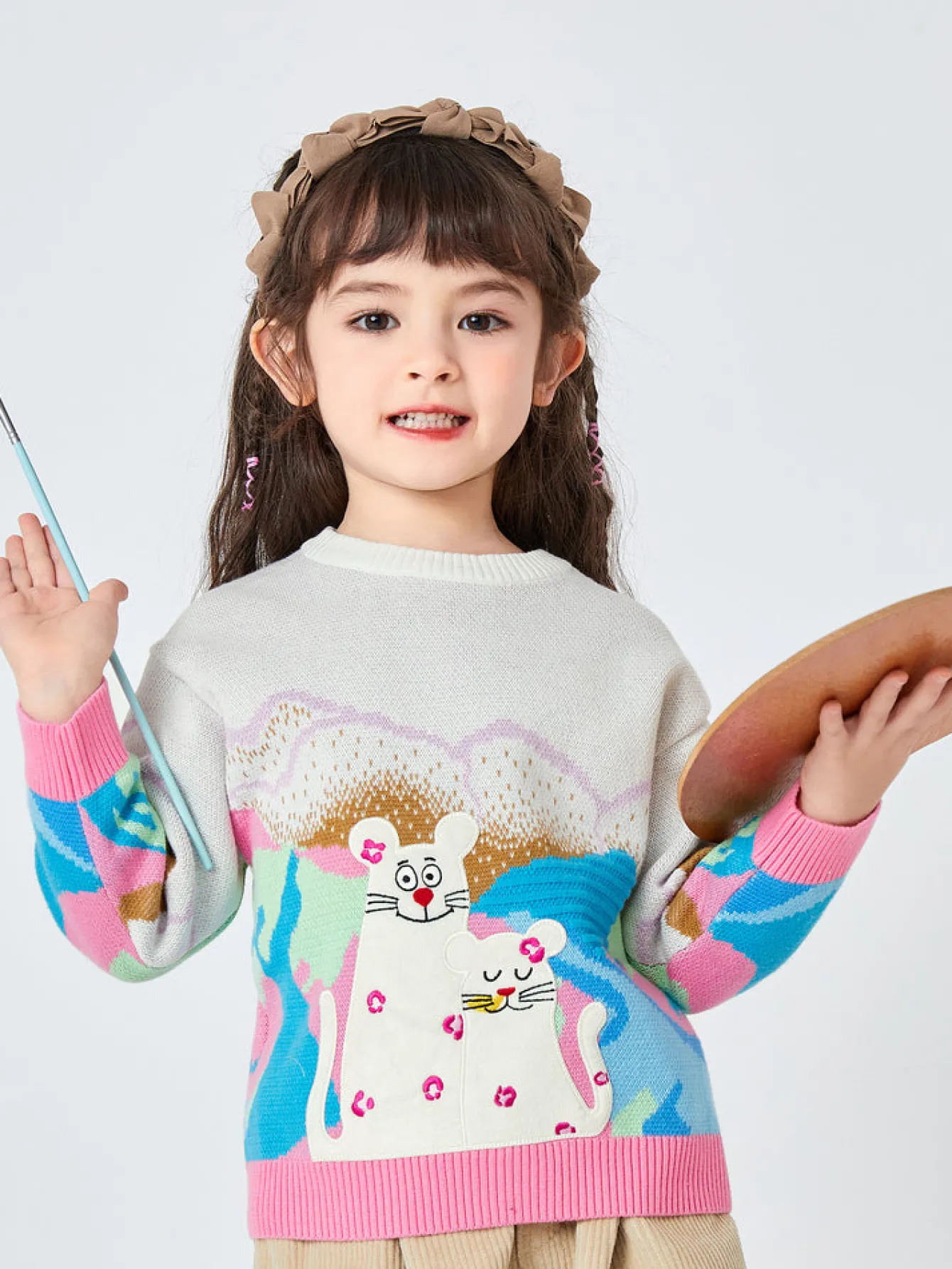 Balabala Toddler Mountain River Forest Jacquard Crew Neck Long Sleeve Sweater Red Blue Hue Store