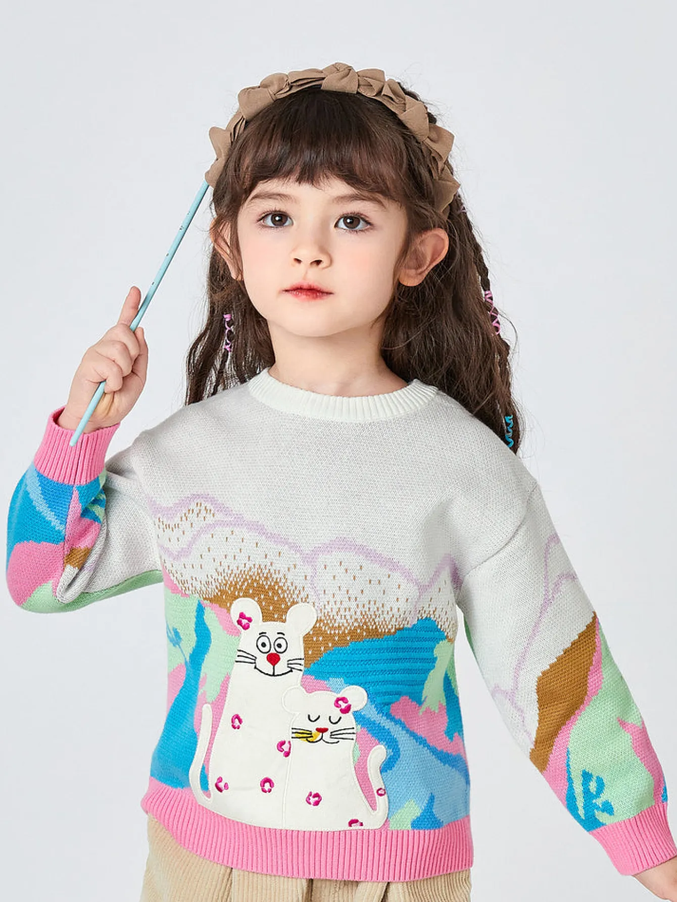 Balabala Toddler Mountain River Forest Jacquard Crew Neck Long Sleeve Sweater Red Blue Hue Store