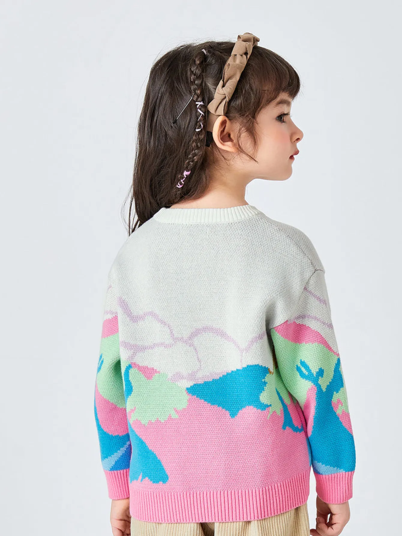 Balabala Toddler Mountain River Forest Jacquard Crew Neck Long Sleeve Sweater Red Blue Hue Store