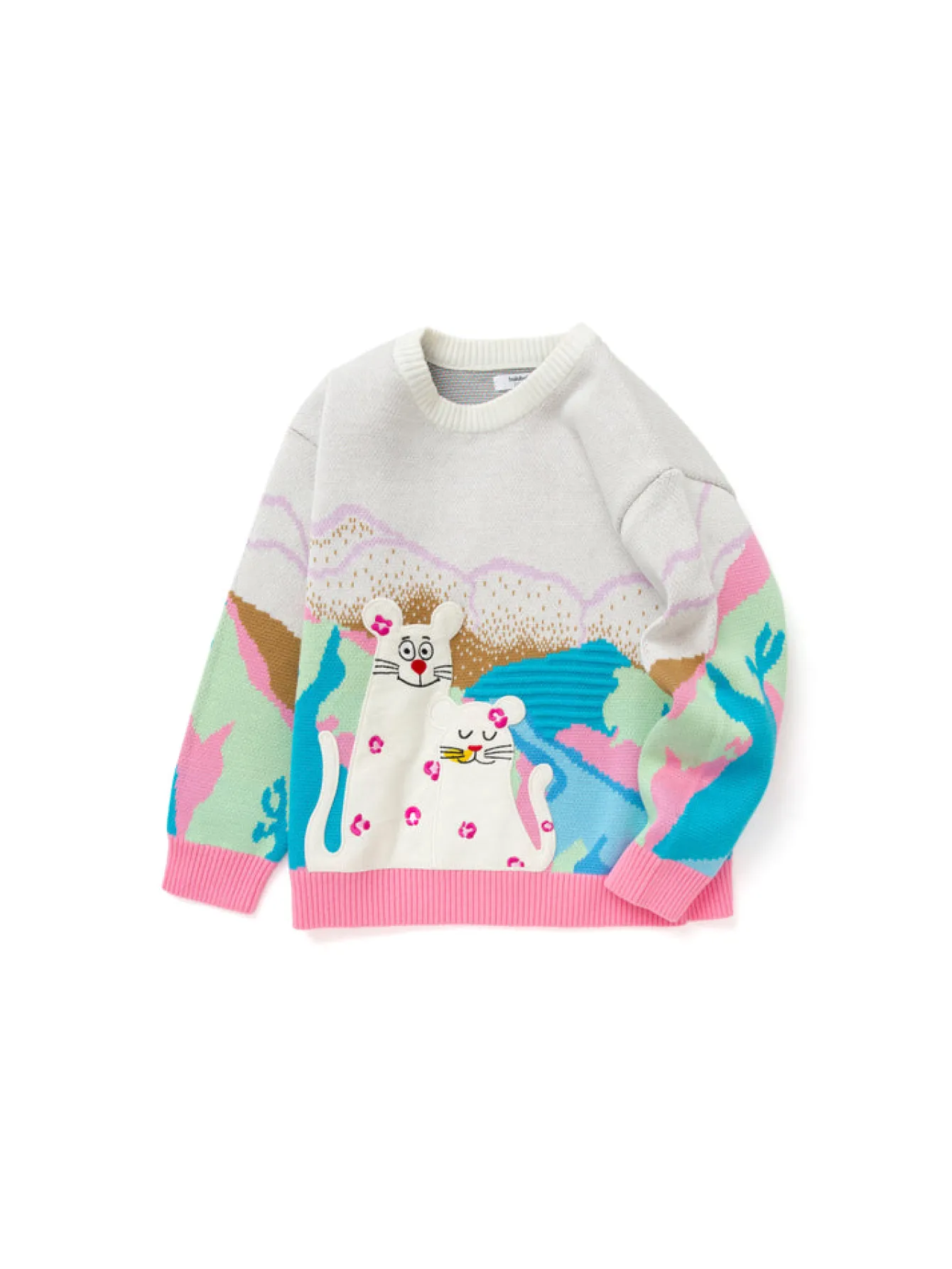 Balabala Toddler Mountain River Forest Jacquard Crew Neck Long Sleeve Sweater Red Blue Hue Store