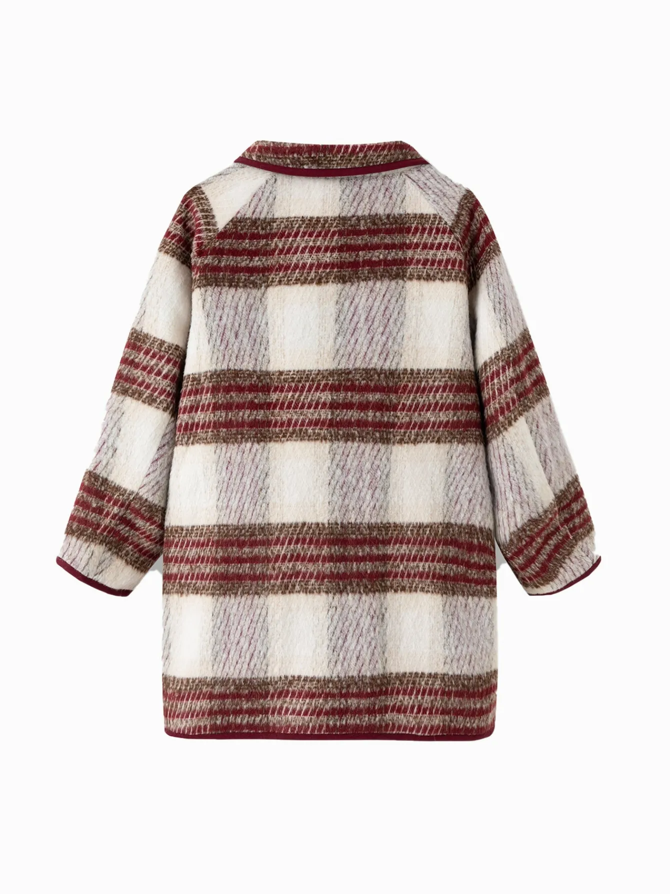 Balabala Barabara children's clothing girls coat 2024 fall and winter new retro college plaid tweed coat Red White Hot