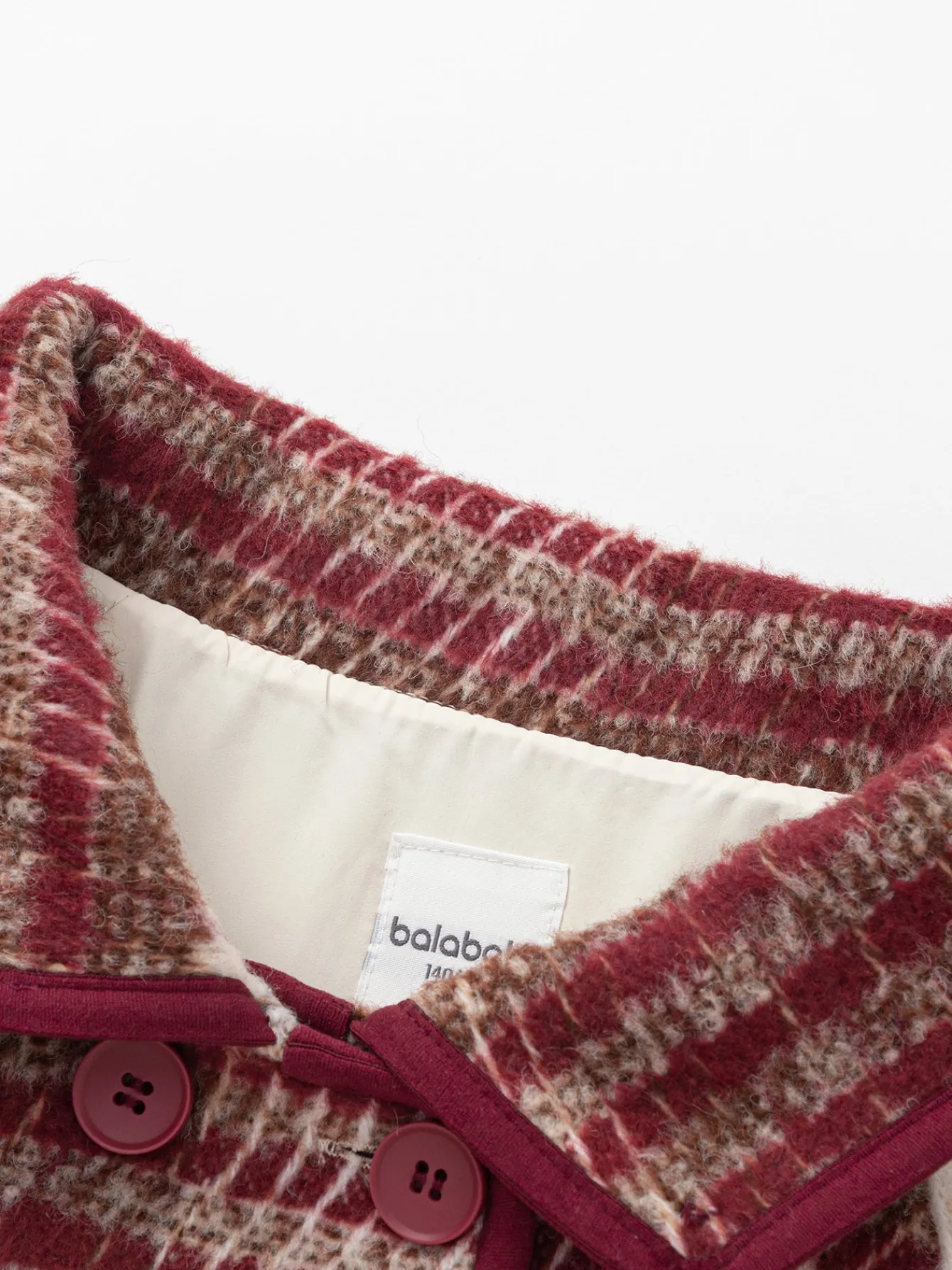 Balabala Barabara children's clothing girls coat 2024 fall and winter new retro college plaid tweed coat Red White Hot