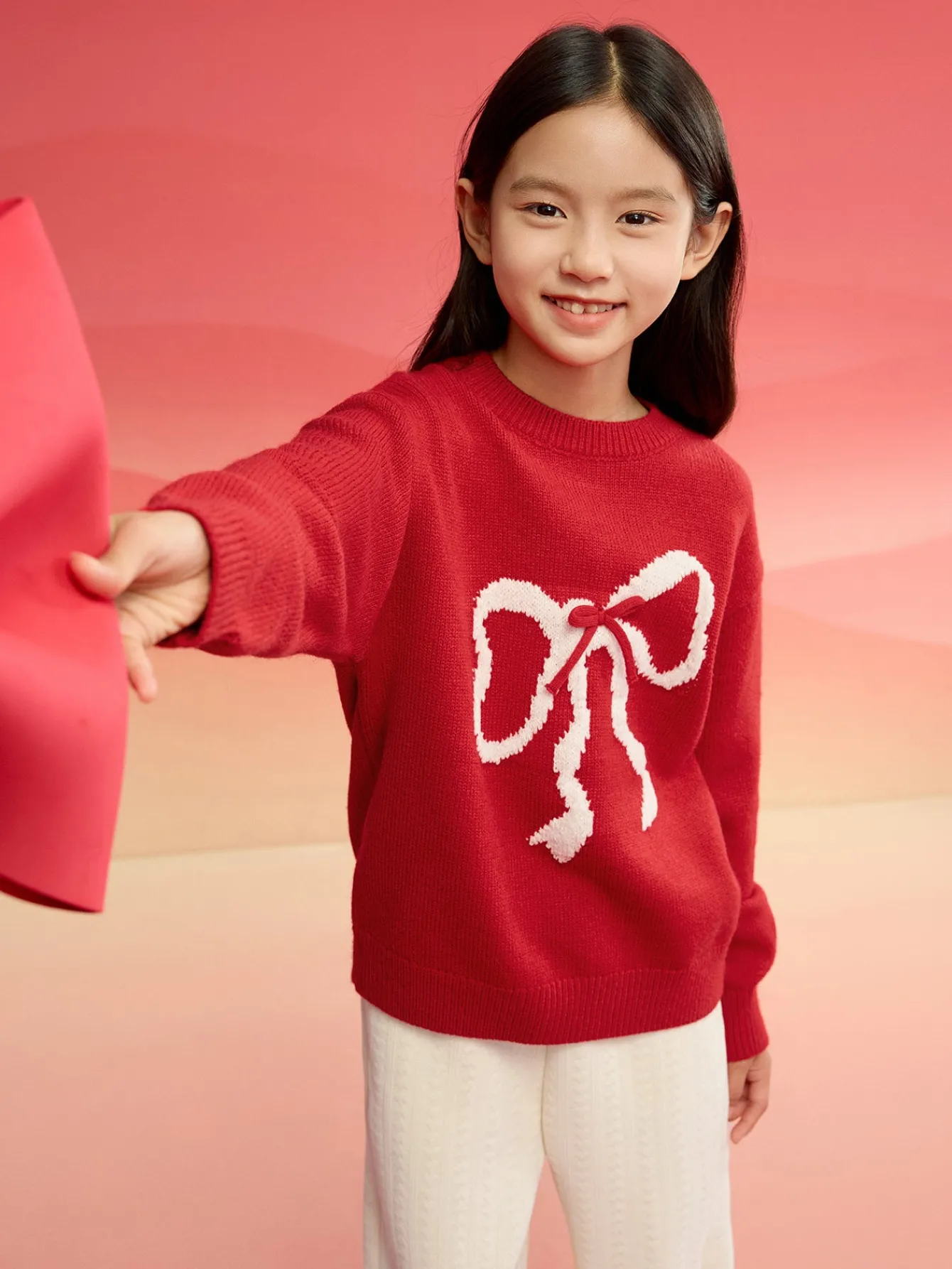 Balabala Barabara children's clothing girls sweater children sweater 2024 new winter New Year red knit sweater trend Red White Best