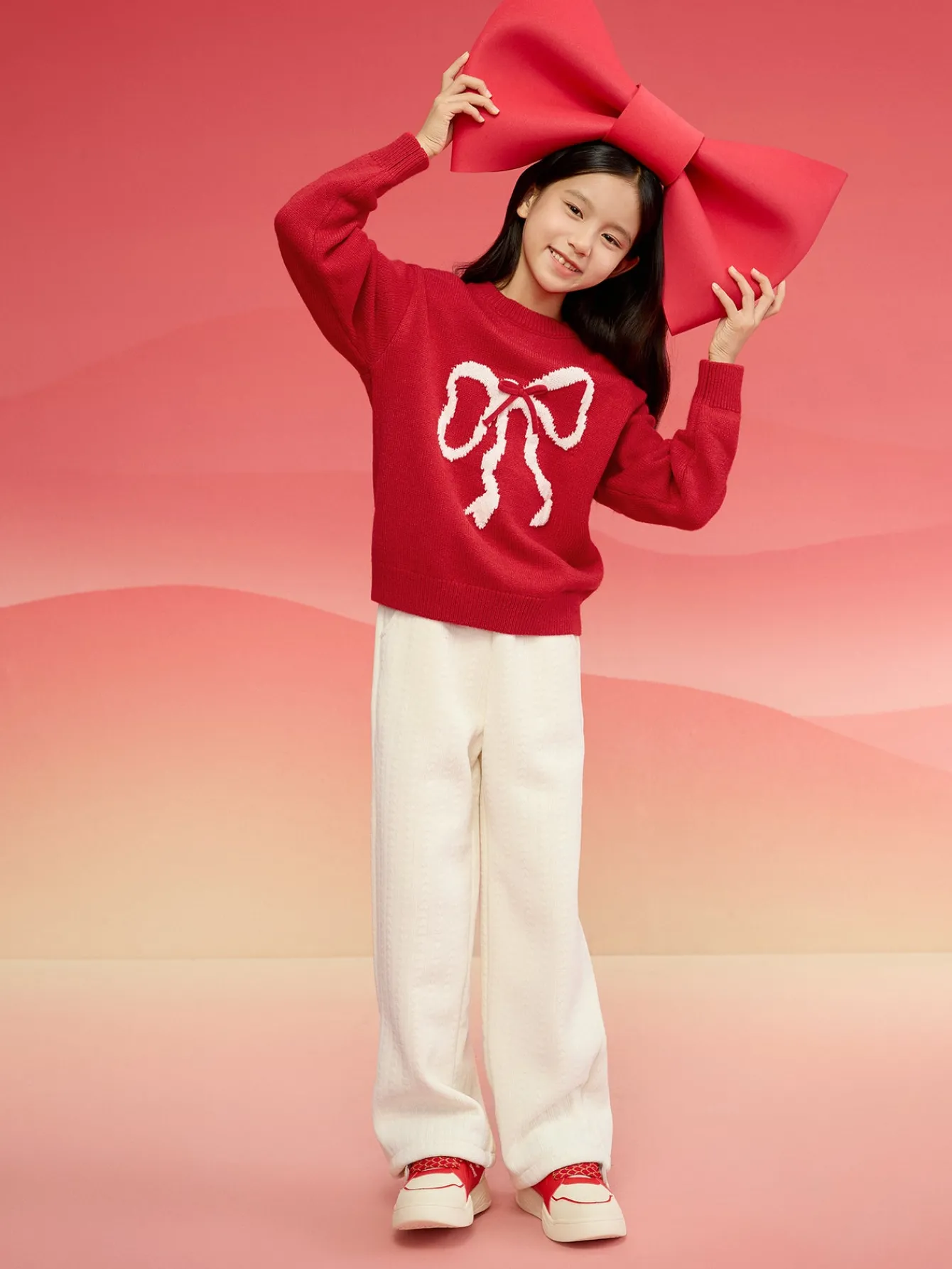 Balabala Barabara children's clothing girls sweater children sweater 2024 new winter New Year red knit sweater trend Red White Best