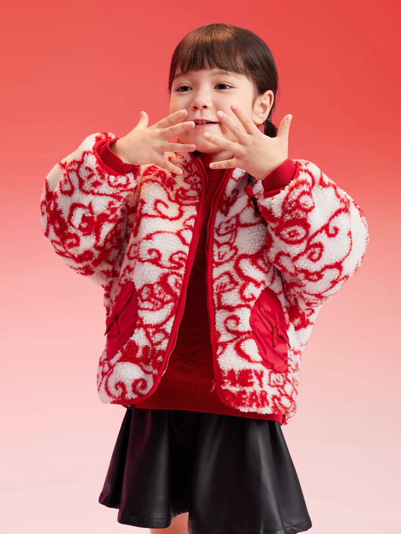 Balabala Barabara children's cotton clothing boys girls cotton jacket baby cotton clothing winter 2024 Red White Outlet