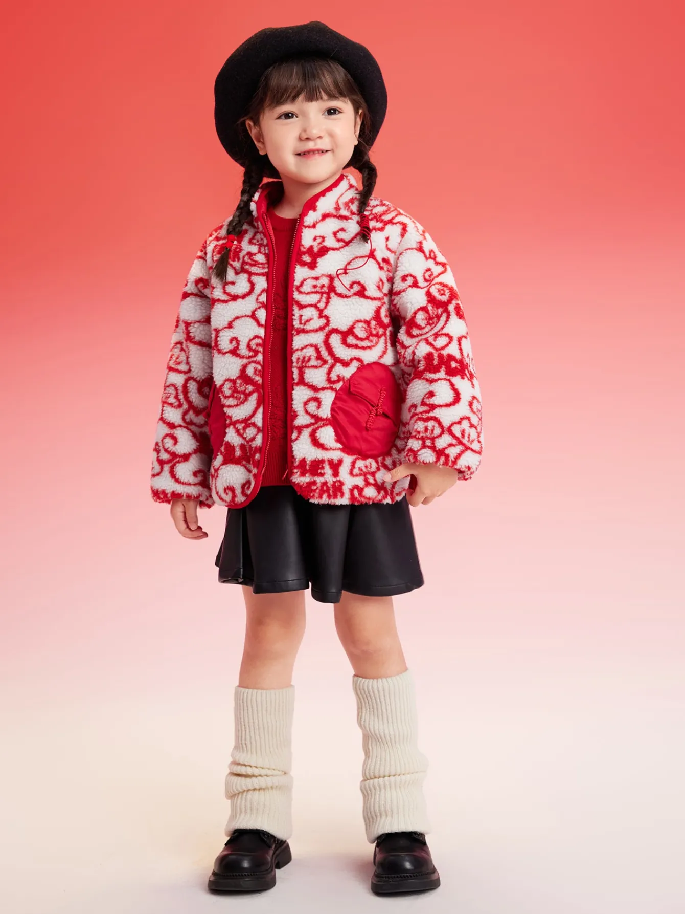 Balabala Barabara children's cotton clothing boys girls cotton jacket baby cotton clothing winter 2024 Red White Outlet