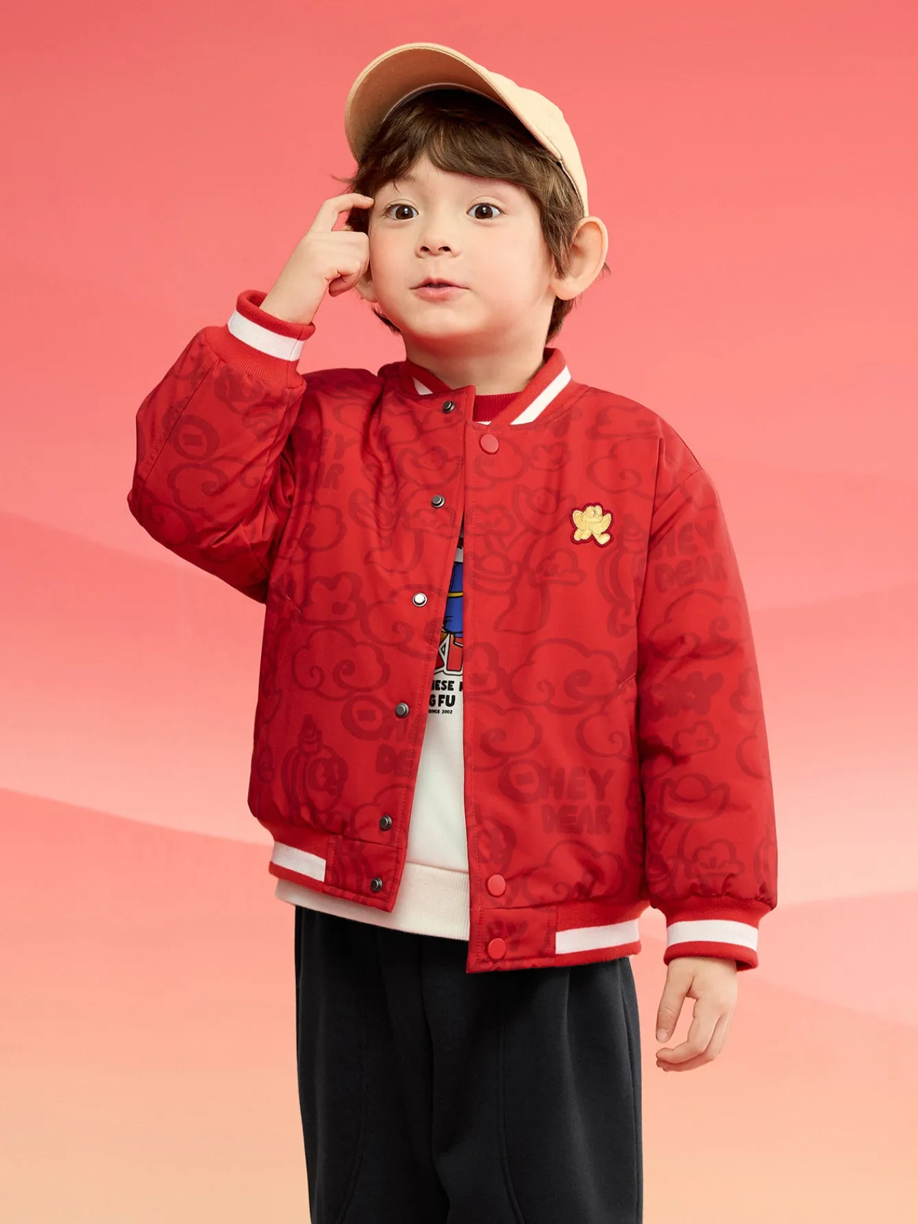 Balabala Barabara children's jackets boys cotton clothing 2025 new winter tops waterproof baseball suit Red Clearance