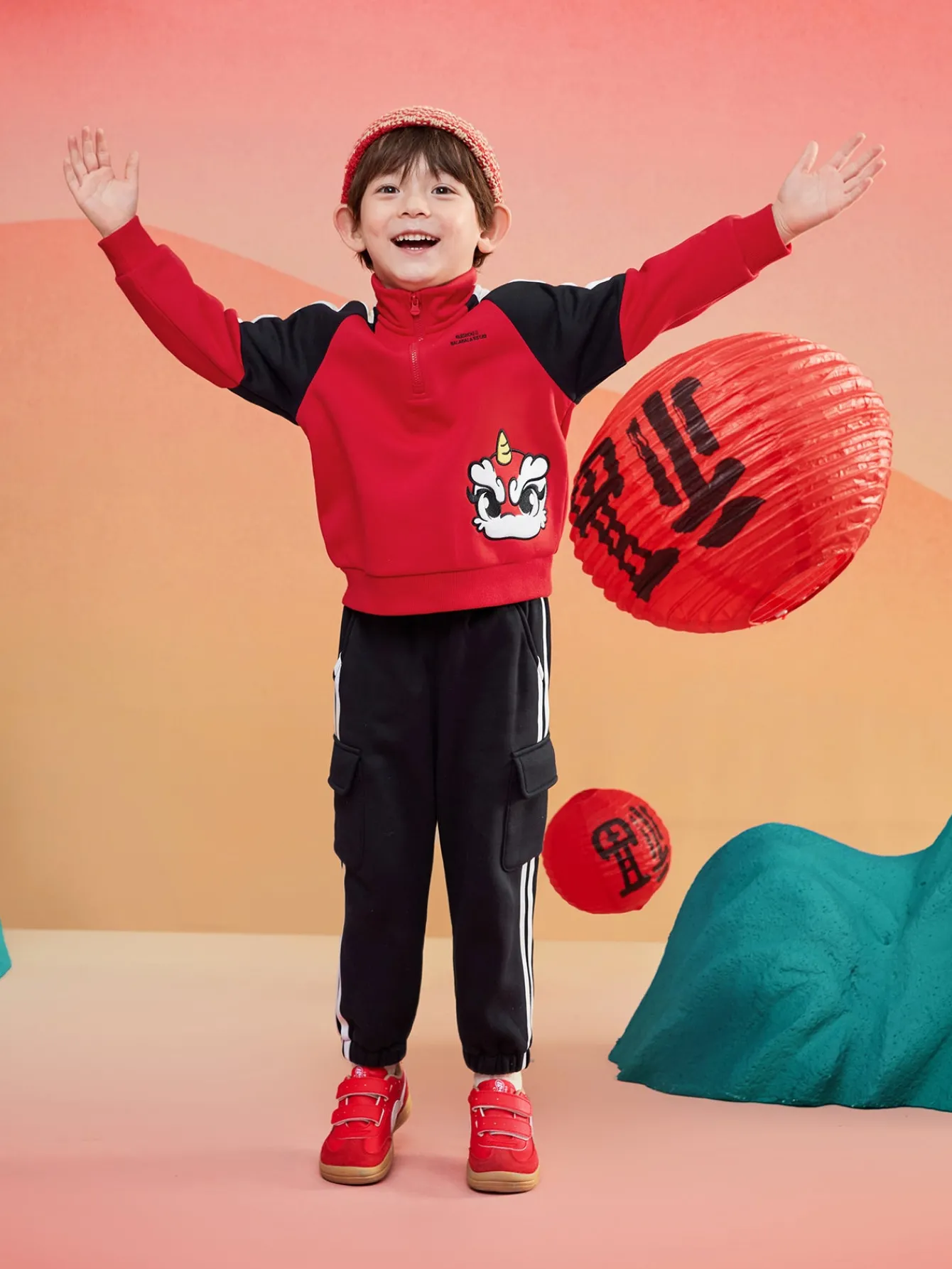 Balabala Barabara children's suit boy two-piece suit 2025 new spring fashion baby parent-child clothing Chinese Red Hot