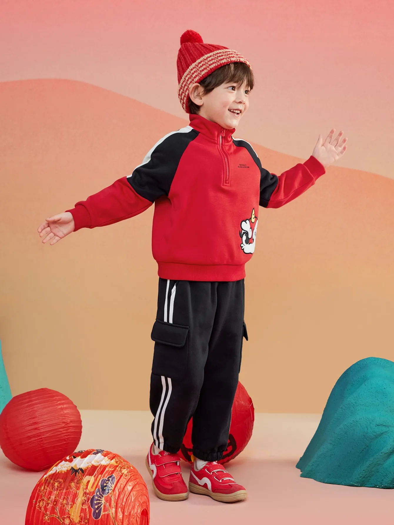 Balabala Barabara children's suit boy two-piece suit 2025 new spring fashion baby parent-child clothing Chinese Red Hot