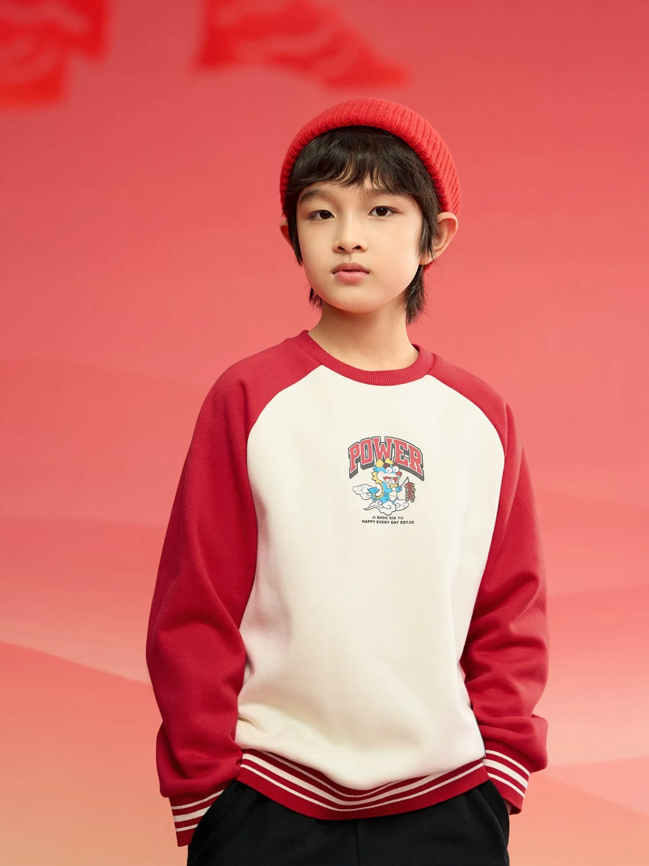 Balabala Barabara children's sweater boys' tops 2025 new spring long-sleeved embroidery loose Red Clearance