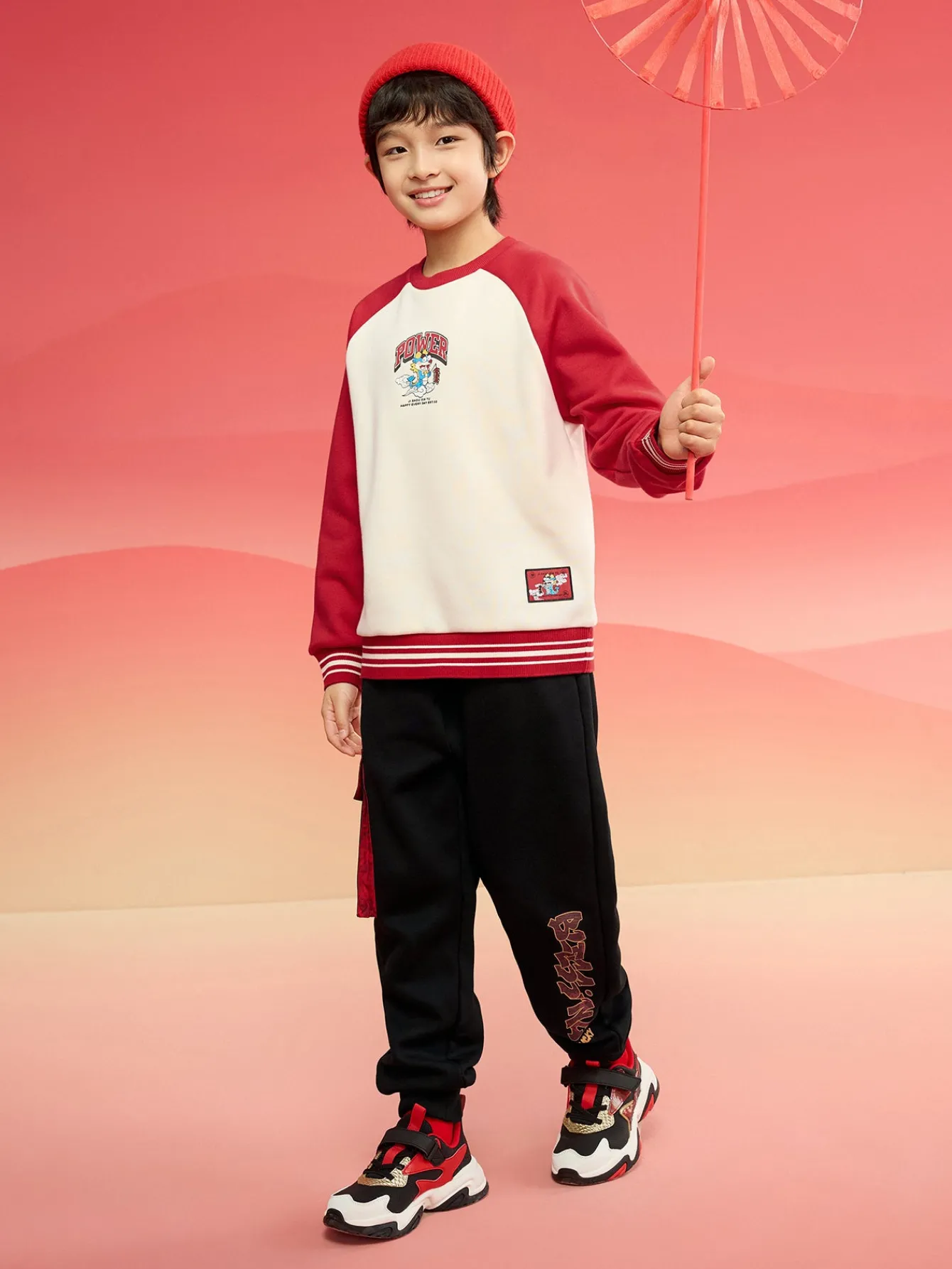 Balabala Barabara children's sweater boys' tops 2025 new spring long-sleeved embroidery loose Red Clearance