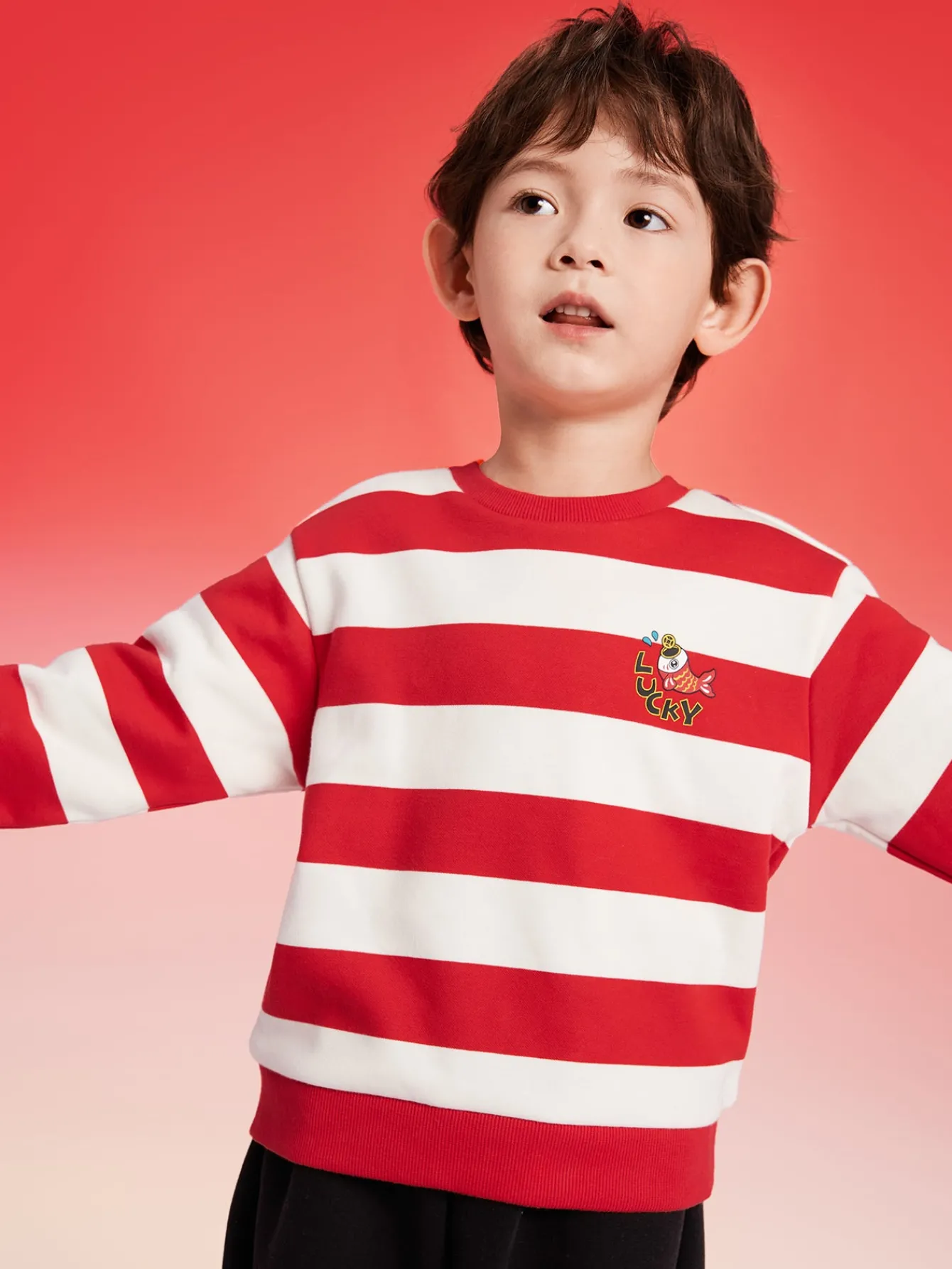 Balabala Barabara children's sweater girls boys 2024 new fall and winter loose fashion tops Red White Fashion