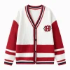 Balabala Boys College Badge Cardigan Sweater White Red Discount