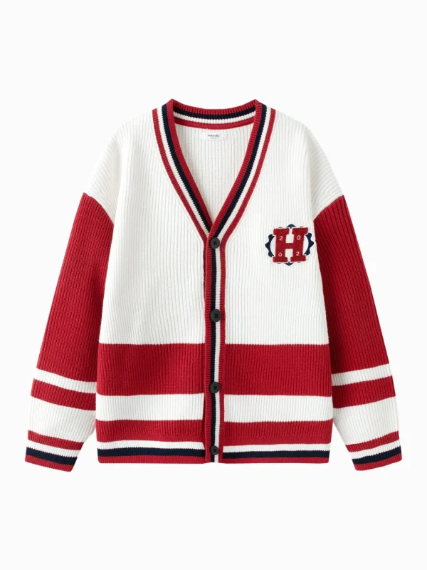 Balabala Boys College Badge Cardigan Sweater White Red Discount