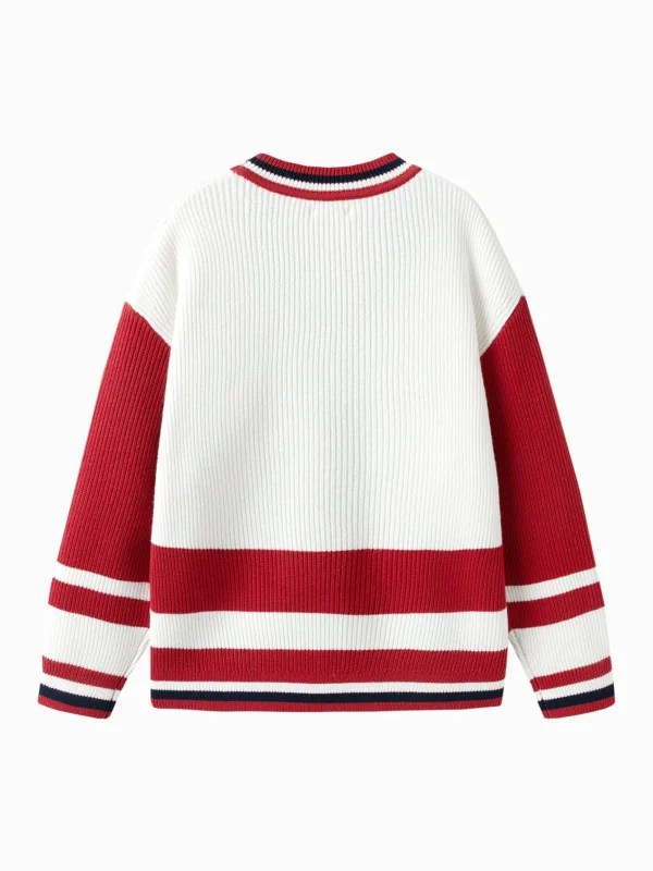 Balabala Boys College Badge Cardigan Sweater White Red Discount