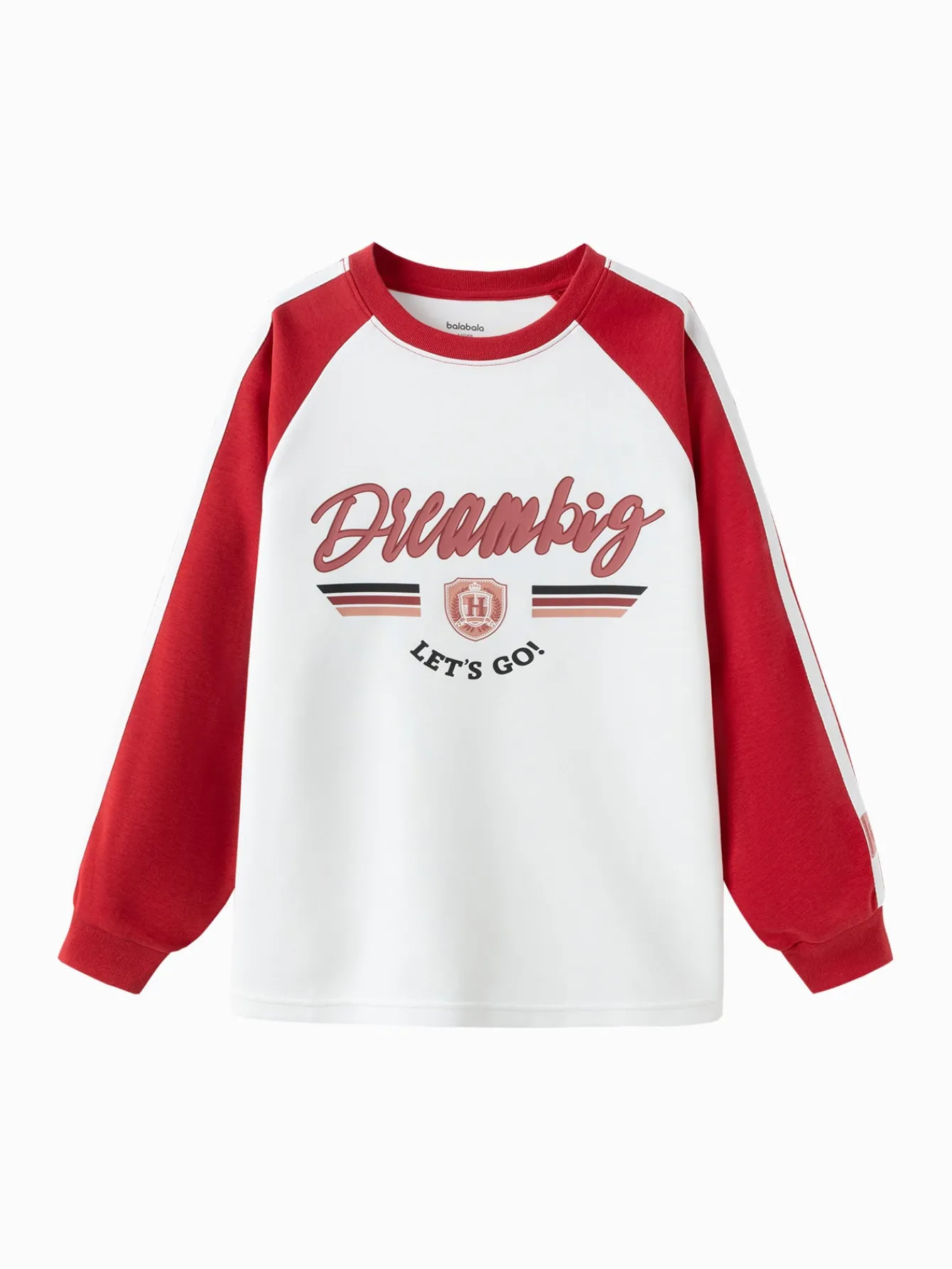 Balabala Boys' Colorblocked Crew Neck Letter College Badge Printed Sweatshirt Raw White Hot