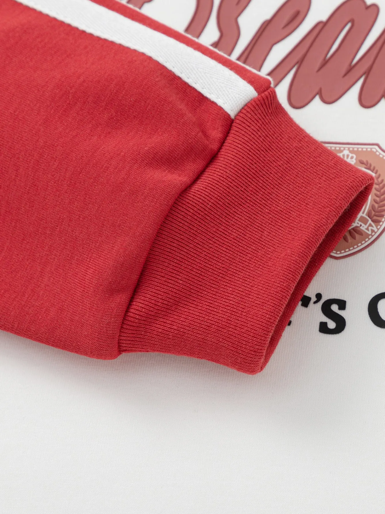 Balabala Boys' Colorblocked Crew Neck Letter College Badge Printed Sweatshirt Raw White Hot