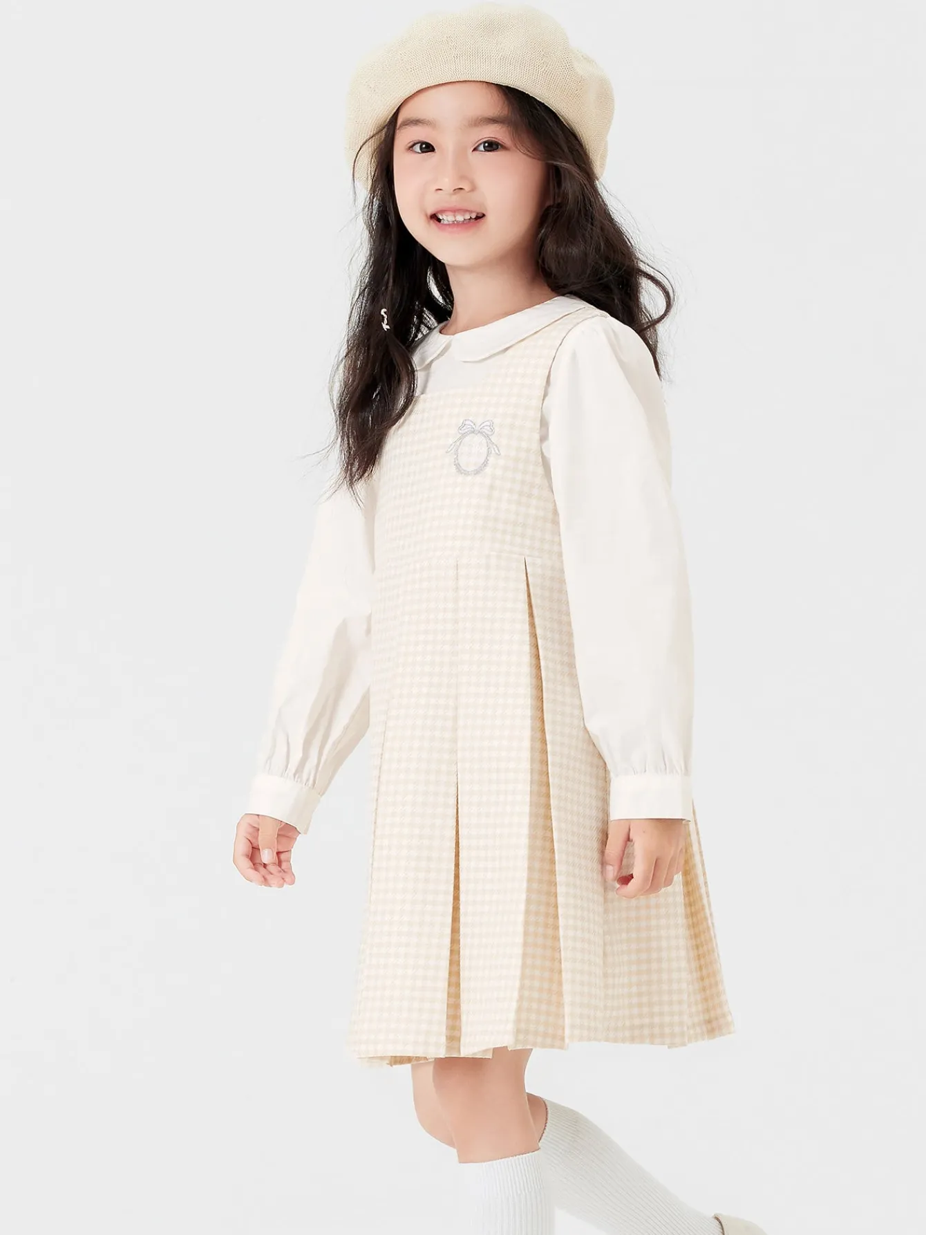 girl_trend_scenarios_coffee_white_hue_solid_color_onepiece_dress_1.webp Balabala Girl Trend Scenarios Solid Color One-Piece Dress Coffee White Hue New