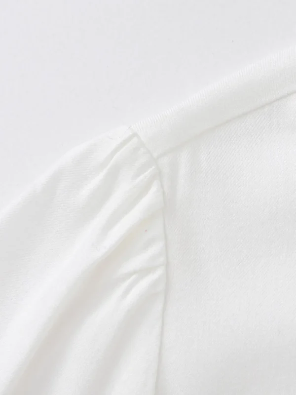 Balabala Girls' College Style Long Sleeve Shirt (Free Black Leather Bow Hair Accessory) Raw White Store