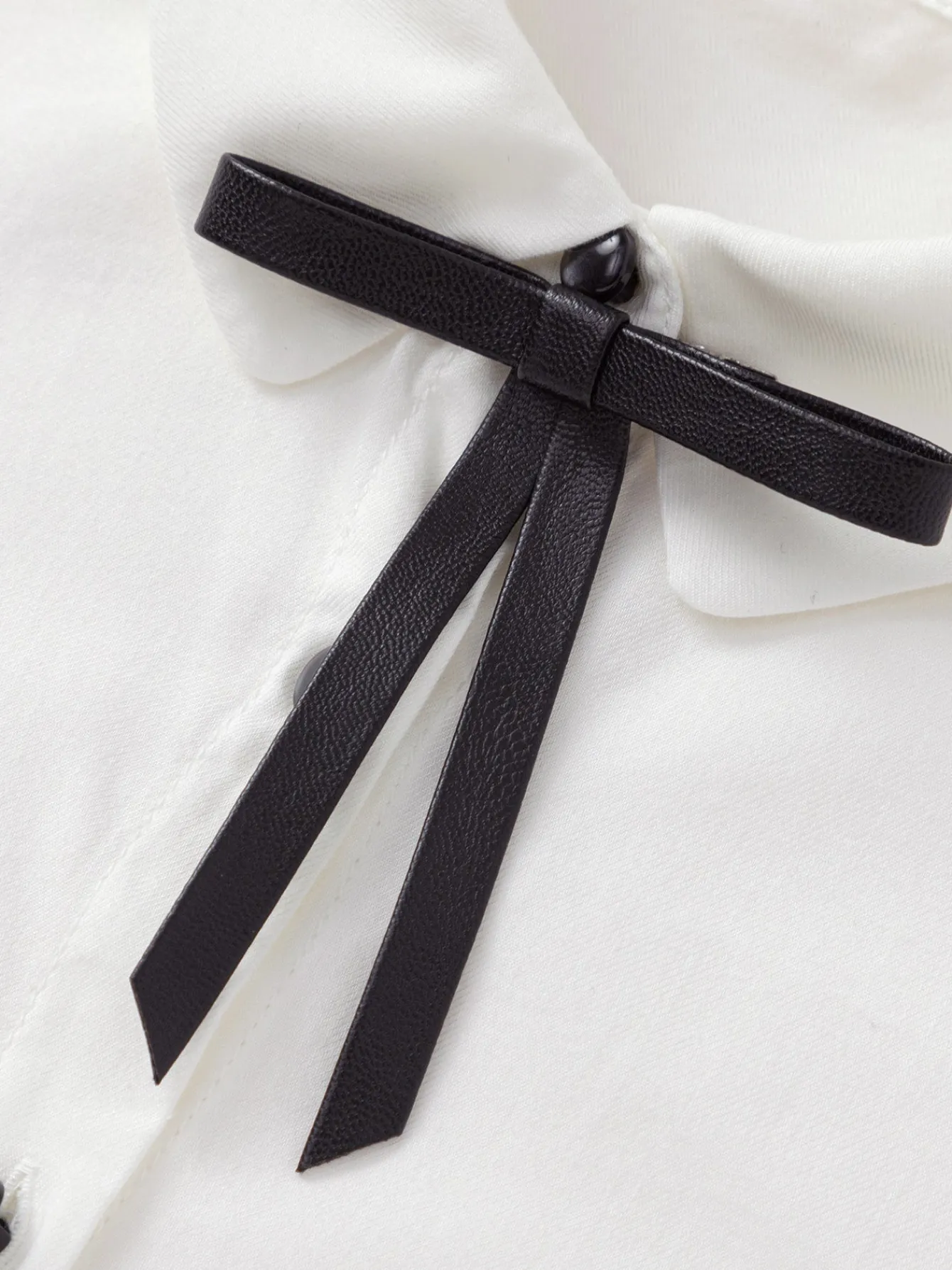 Balabala Girls' College Style Long Sleeve Shirt (Free Black Leather Bow Hair Accessory) Raw White Store