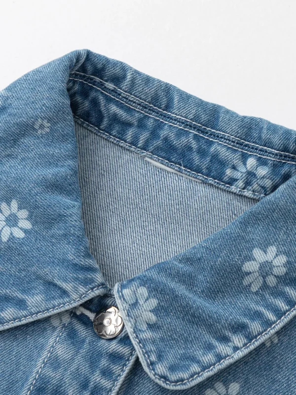 Balabala Girls Jacket Lapel Jacquard Denim Top Blue Discount