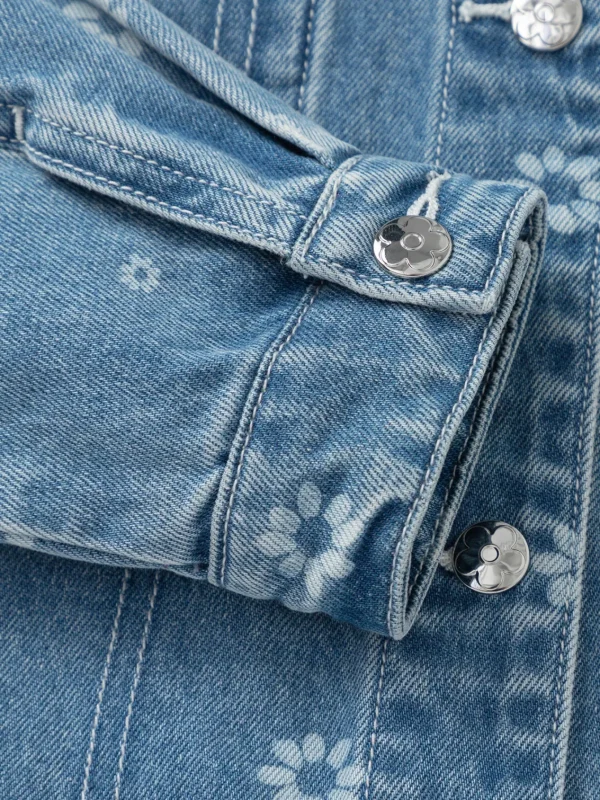 Balabala Girls Jacket Lapel Jacquard Denim Top Blue Discount