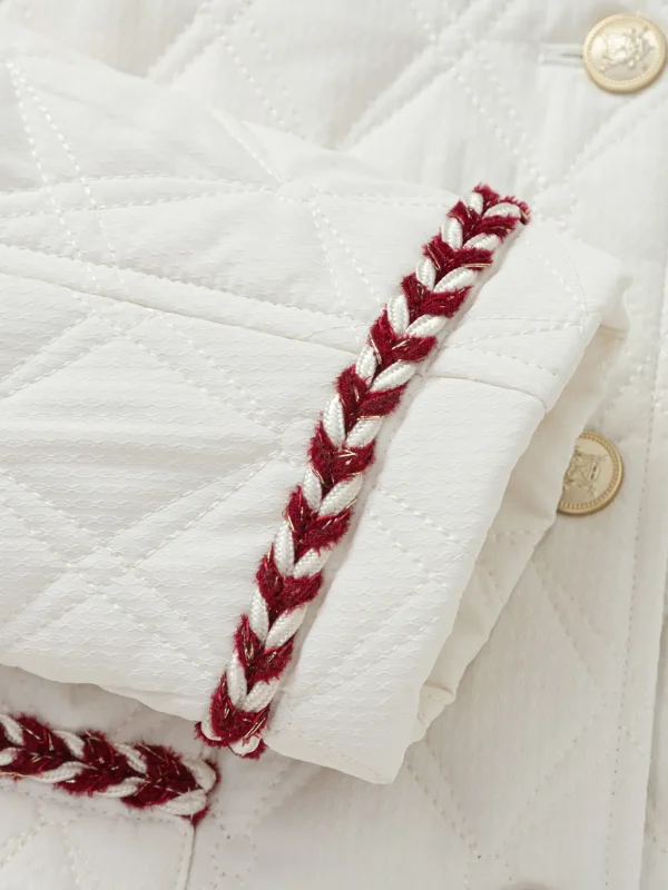 Balabala Girls Lapel Jacket Cotton Jacket Cream White Clearance