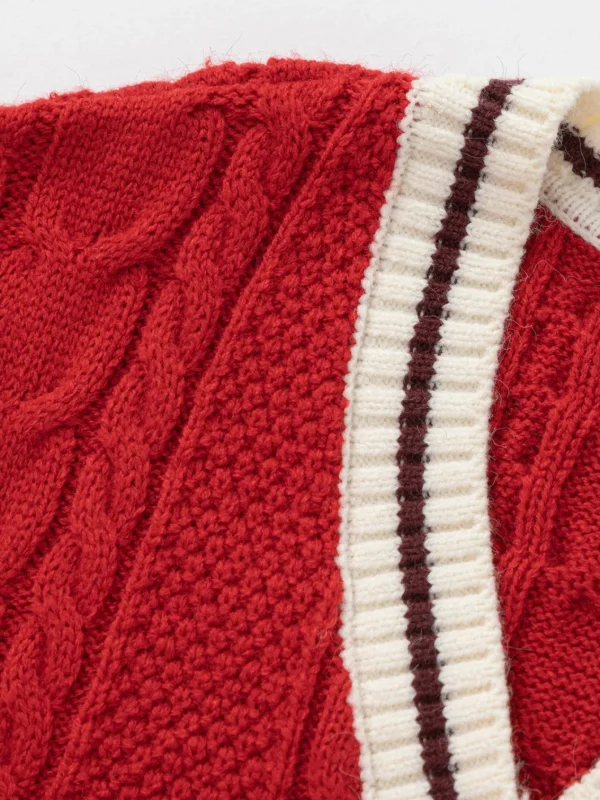 Balabala Girls College Style Sweater Cardigan Red Fashion