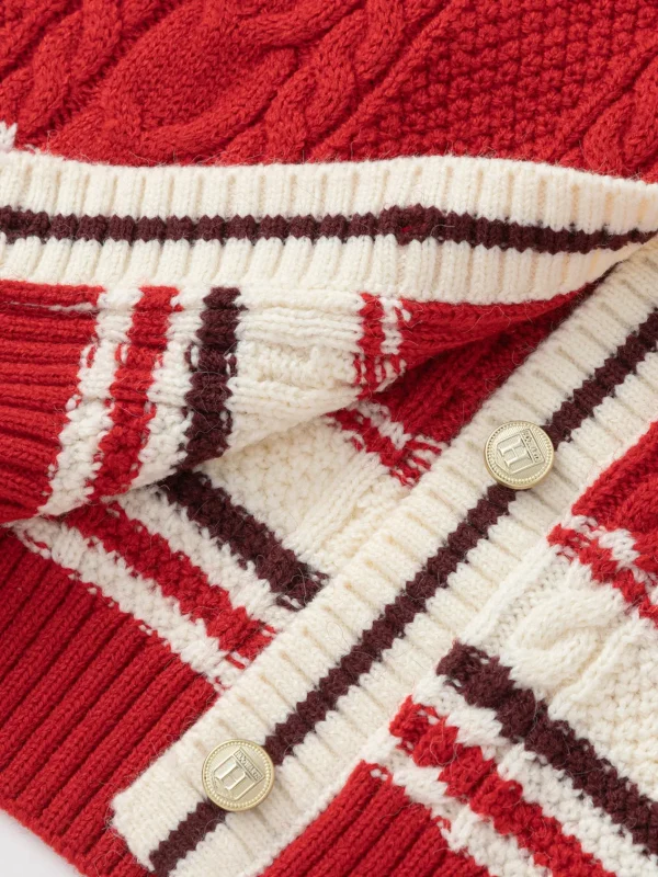 Balabala Girls College Style Sweater Cardigan Red Fashion