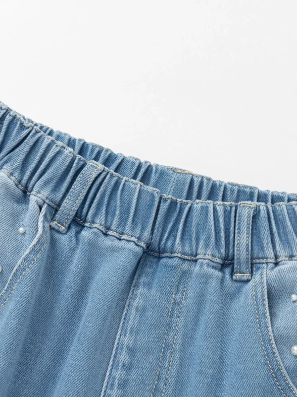 Balabala Girls' Stretch Denim Pants Denim Medium Blue Hot