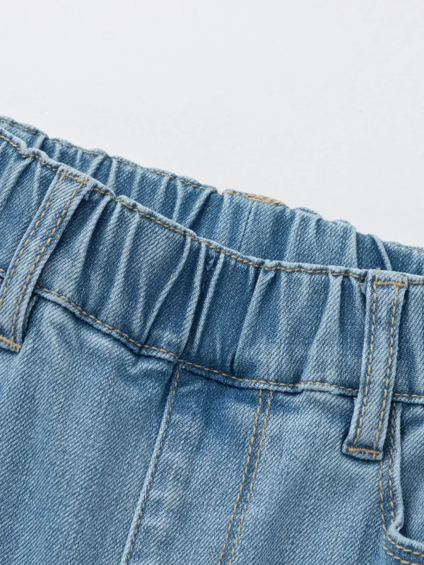 Balabala Girls Toddler Bowknot Denim Trousers Denim Light Blue Fashion