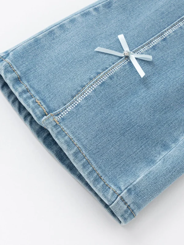Balabala Girls Toddler Bowknot Denim Trousers Denim Light Blue Fashion