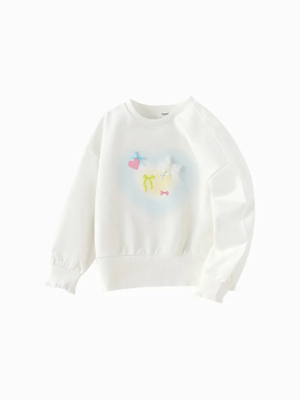 Balabala Girls Toddler White Round Neck Loose Sweatshirt Raw White Clearance