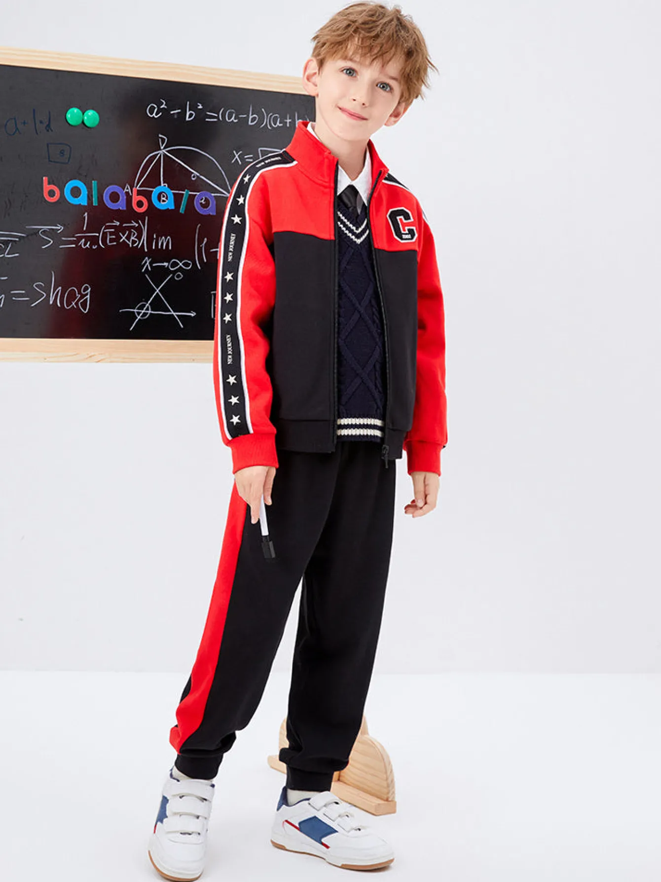 Balabala Kids Boy Color Matching Stand-Up Collar Long Sleeve Suit208322104106 Cheap